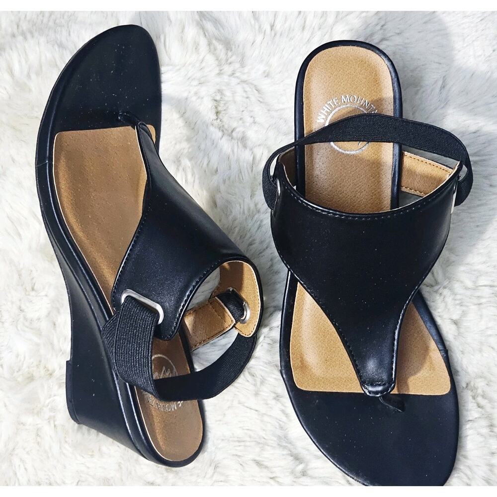 White Mountain Women's All Dres Wedge Sandals Black Size 6